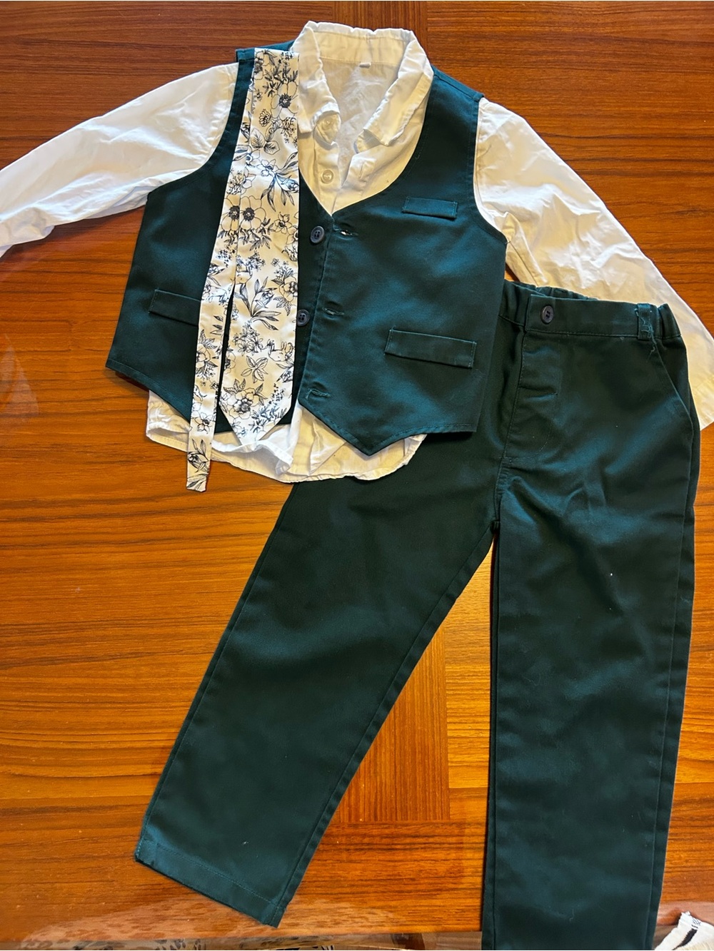 Classic Boys' Green Vest & Trouser Set with White Shirt